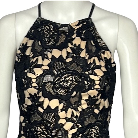 Lulus Black Lace Overlay Halter Neck Knee Length Dress XS - Picture 2 of 6